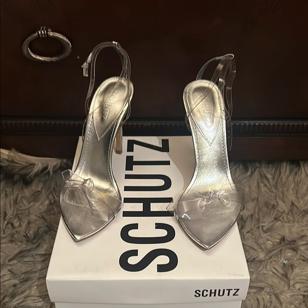 Schutz Silver Heels with Clear Straps